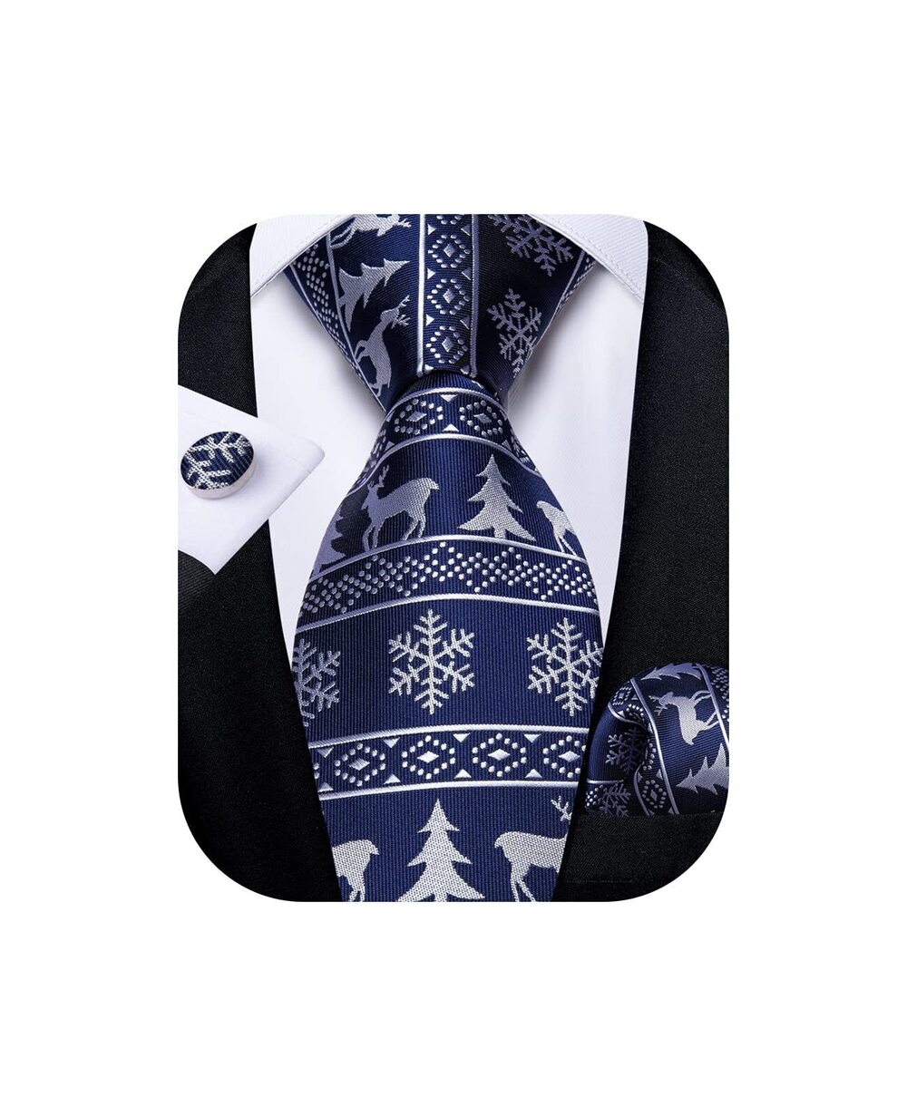 8224 Christmas Ties Xmas Holiday Necktie and Pocket Square Cufflinks Set
